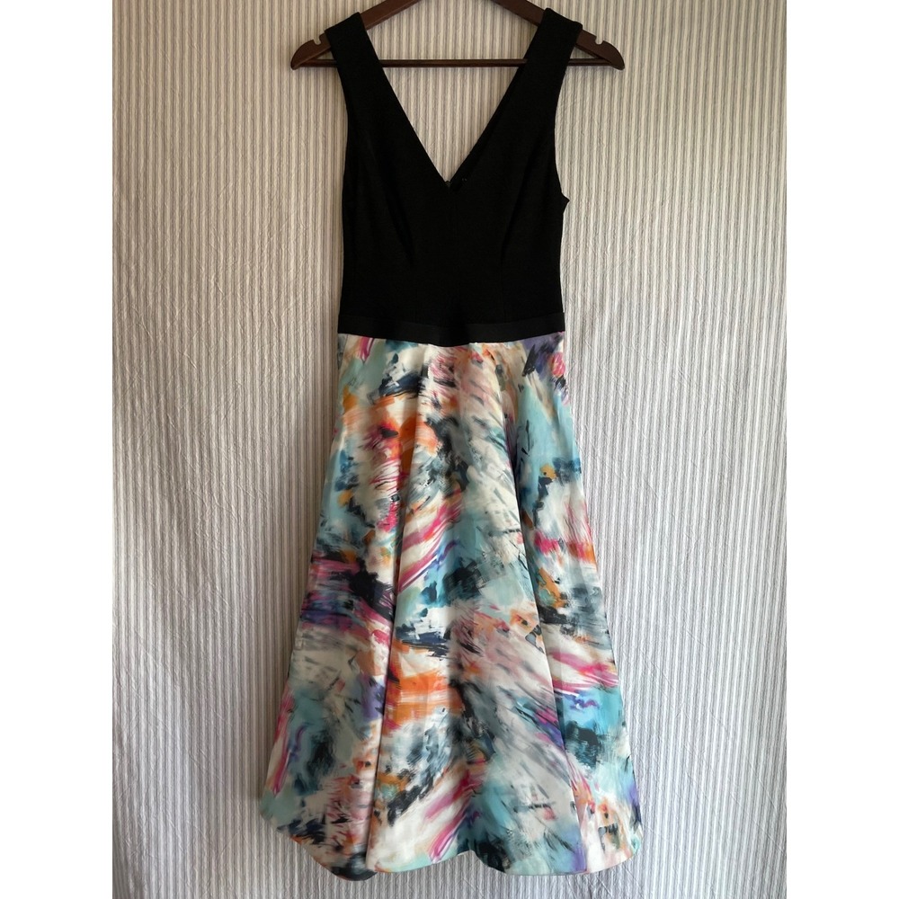 Yoana Baraschi Watercolour Abstract Print Fit Flare Midi Dress Black Size 4